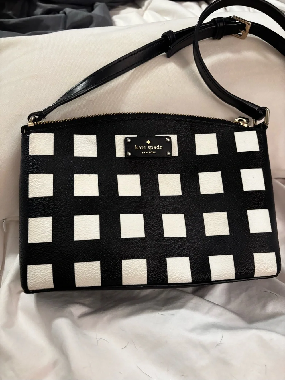 kate spade Black and White Gingham-Style Crossbody Bag